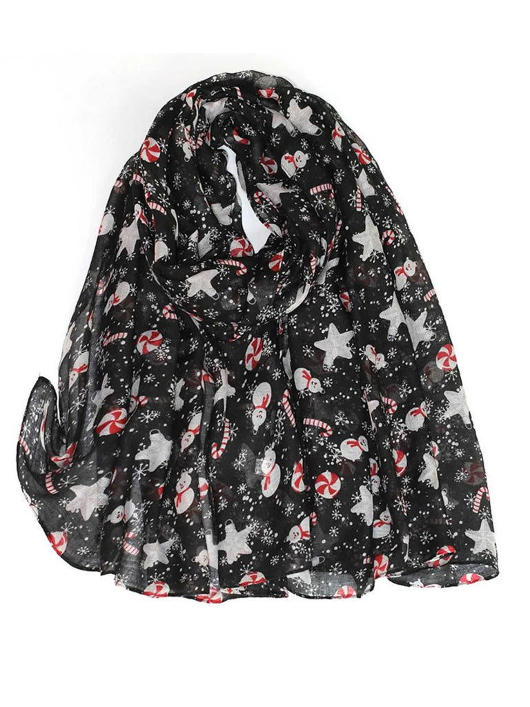 Vintage Christmas Cartoon Printed Silk Scarf