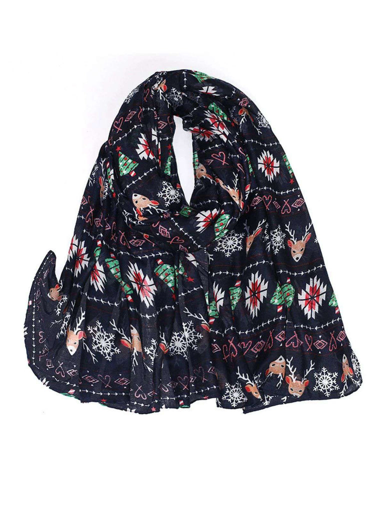 Vintage Christmas Cartoon Printed Silk Scarf