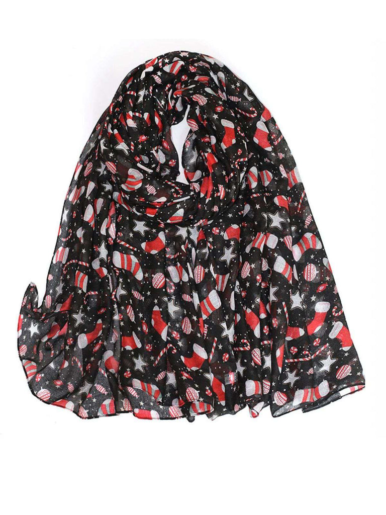 Vintage Christmas Cartoon Printed Silk Scarf