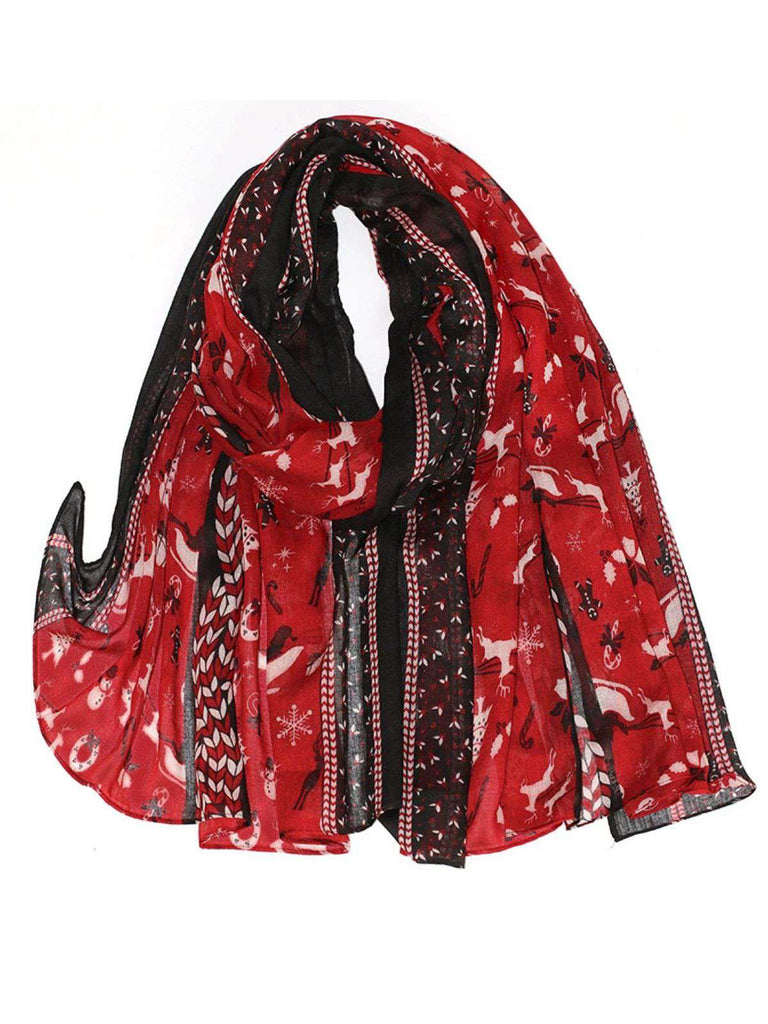 Vintage Christmas Cartoon Printed Silk Scarf