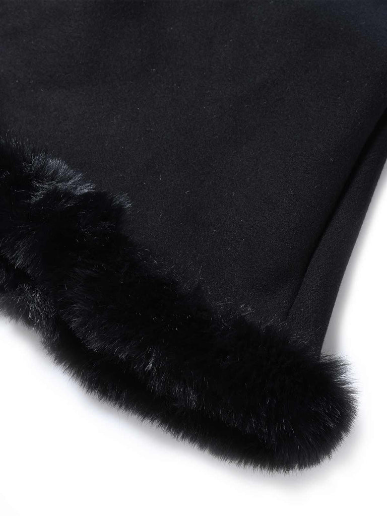 [Pre-Sale] 1960s Black Cat Lace Plush Trim Hooded Cloak