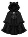 [Pre-Sale] 1960s Black Cat Lace Plush Trim Hooded Cloak