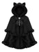 [Pre-Sale] 1960s Black Cat Lace Plush Trim Hooded Cloak