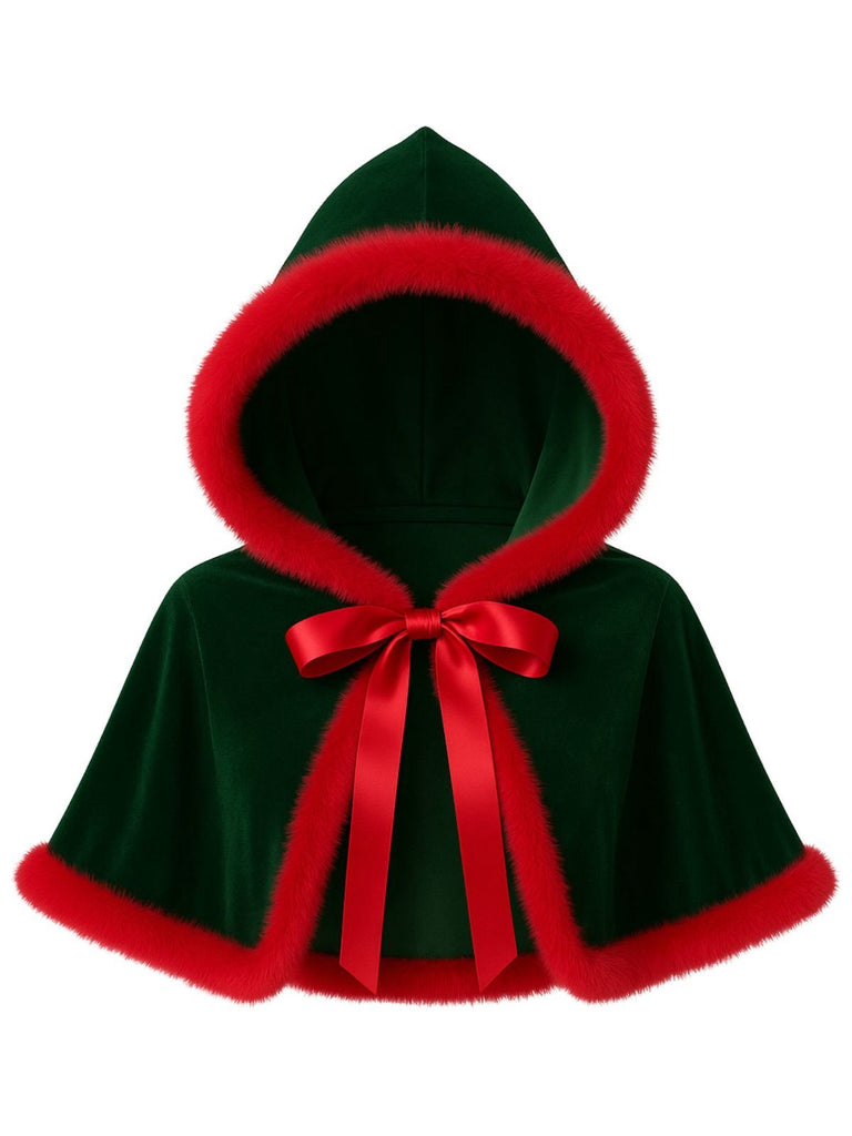1950s Christmas Velvet Hooded Mini Cape
