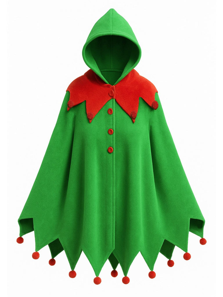 1950s Christmas Pom Pom Hooded Cape