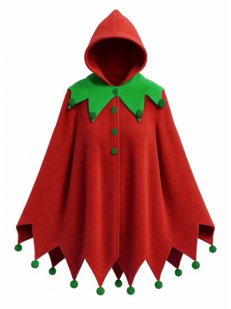 1950s Christmas Pom Pom Hooded Cape