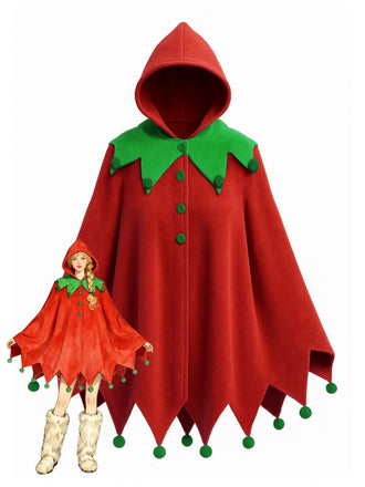 1950s Christmas Pom Pom Hooded Cape