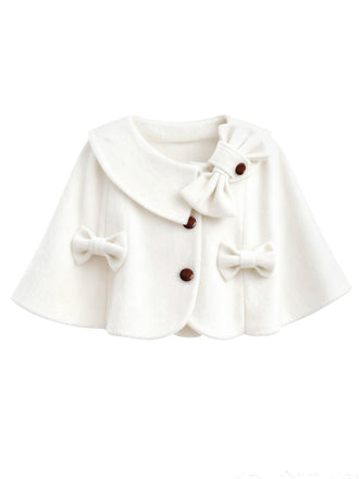 [Pre-Sale] White 1950s Solid Lapel Round Neck Bow Cape