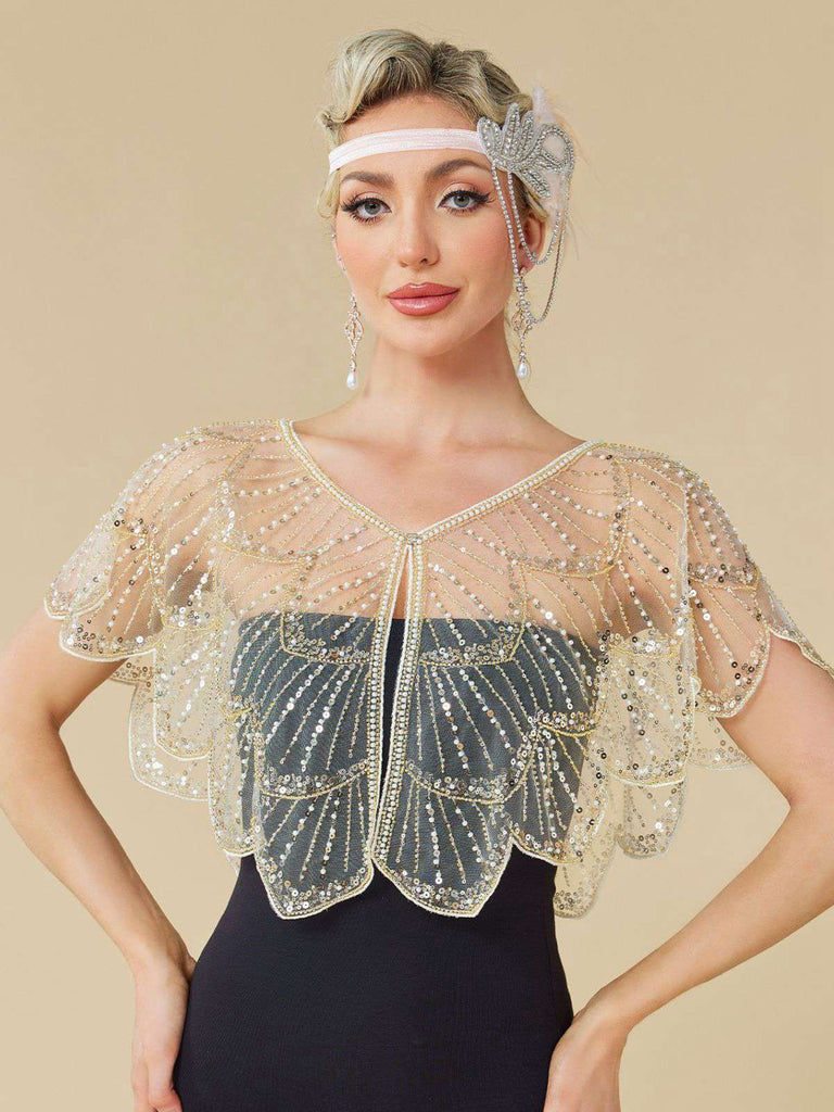 [Pre-Sale] 1920s Gatsby Mesh Sequins Petal Hem Cape