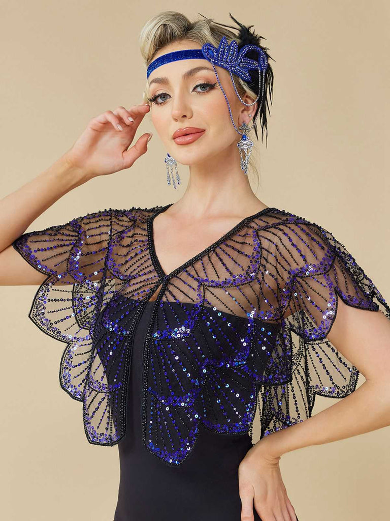 [Pre-Sale] 1920s Gatsby Mesh Sequins Petal Hem Cape