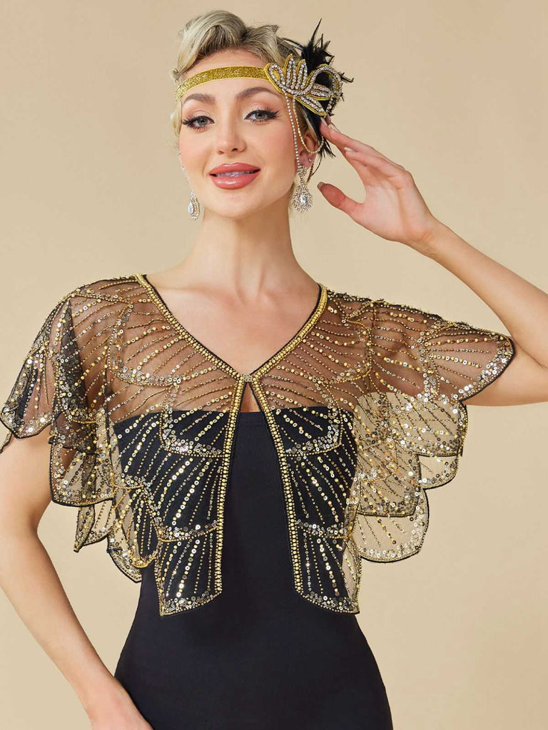 [Pre-Sale] 1920s Gatsby Mesh Sequins Petal Hem Cape