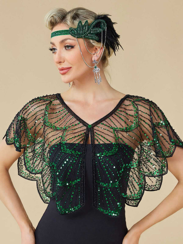 [Pre-Sale] 1920s Gatsby Mesh Sequins Petal Hem Cape