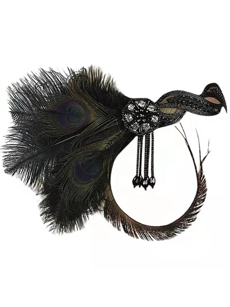1920s Gatsby Peacock Feather Flapper Tassel Headband