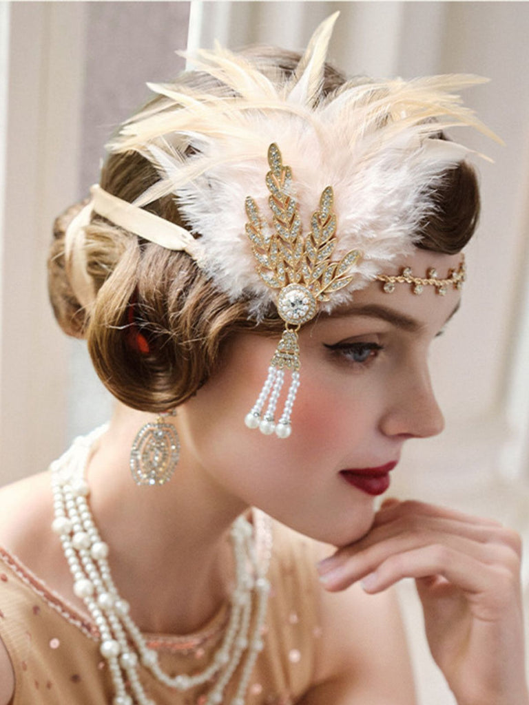 1920s Gatsby Feather Rhinestone Prom Headband