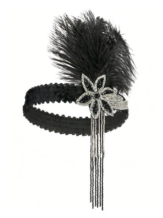 1920s Gatsby Feather Sequin Beaded Headpiece