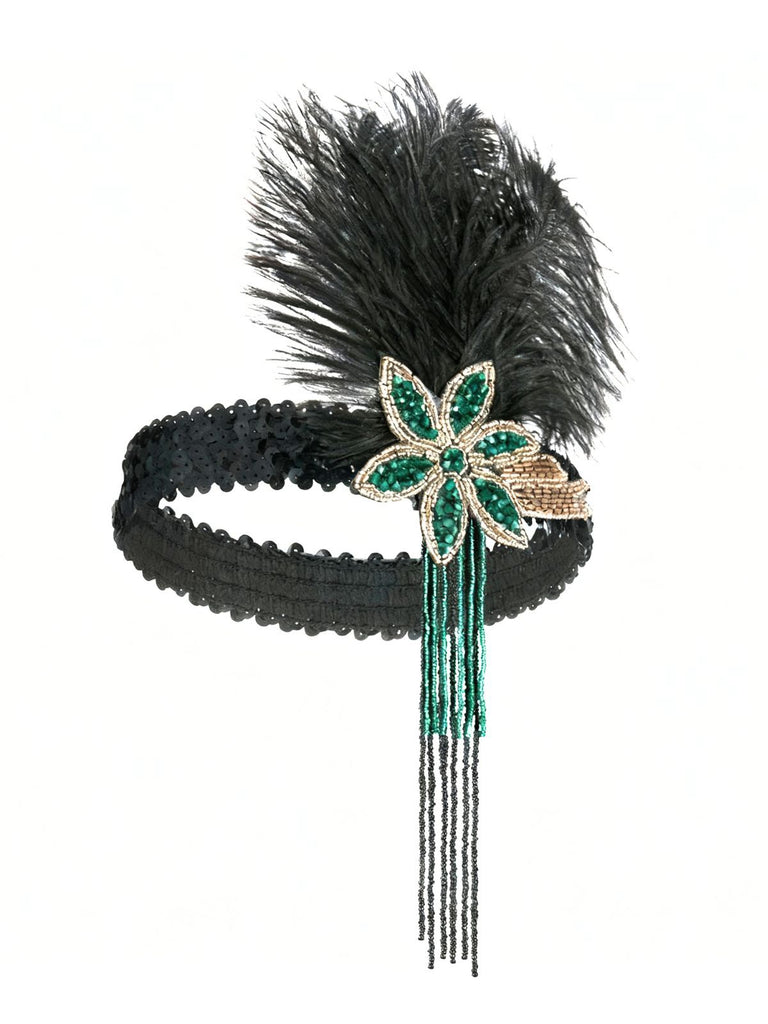 1920s Gatsby Feather Sequin Beaded Headpiece