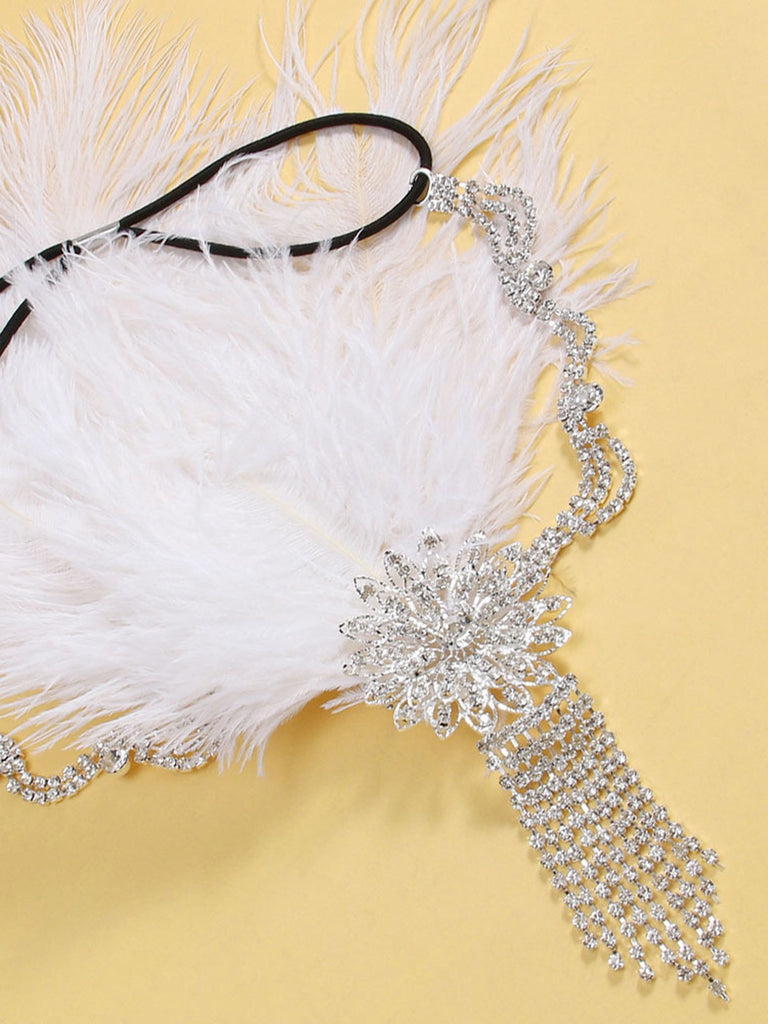 1920s Gatsby Feather Rhinestone Floral Headpiece