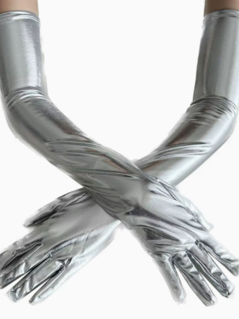 Patent Leather Solid Full Finger Gloves