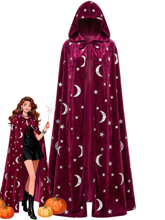 1950s Halloween Star & Moon Velvet Long Hooded Cape