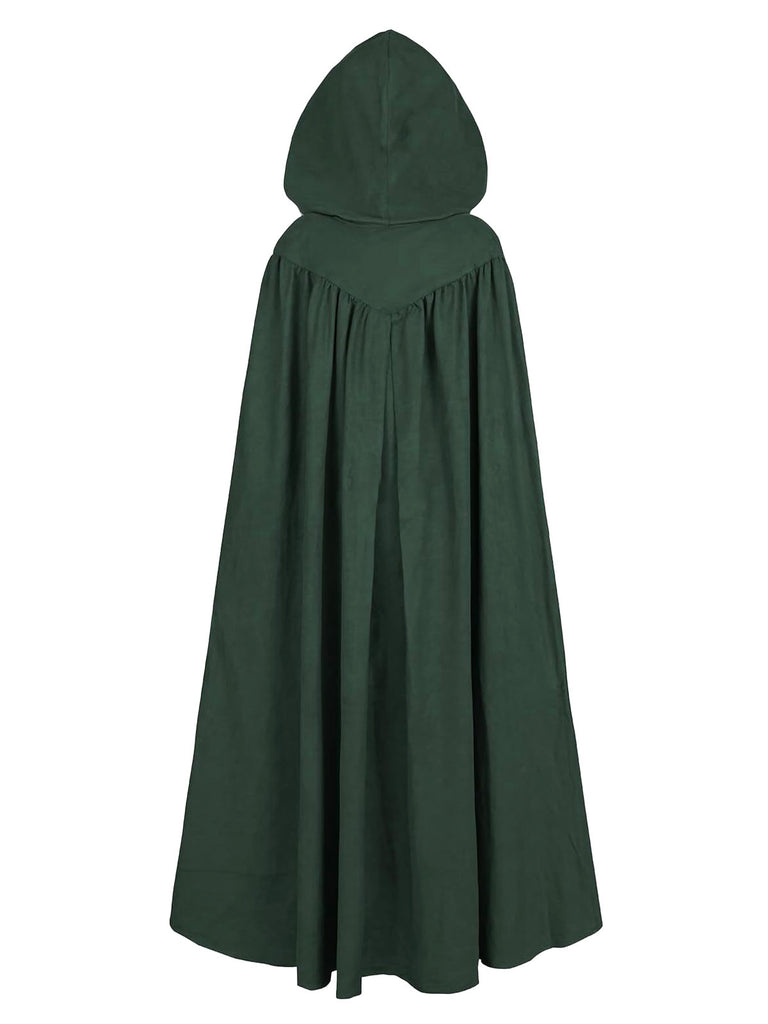 Green 1950s Hooded Medieval Halloween Chain Clasp Cape
