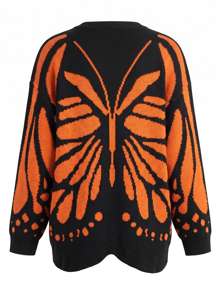 Orange 1950s Monarch Butterfly Knit Cardigan