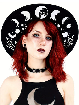 Gothic Witch Hat with Pink Cross Print - 1
