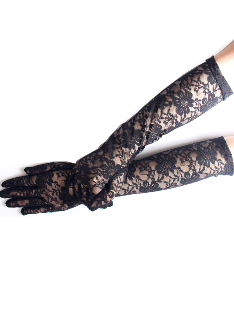 Black Vintage Floral Lace Gloves