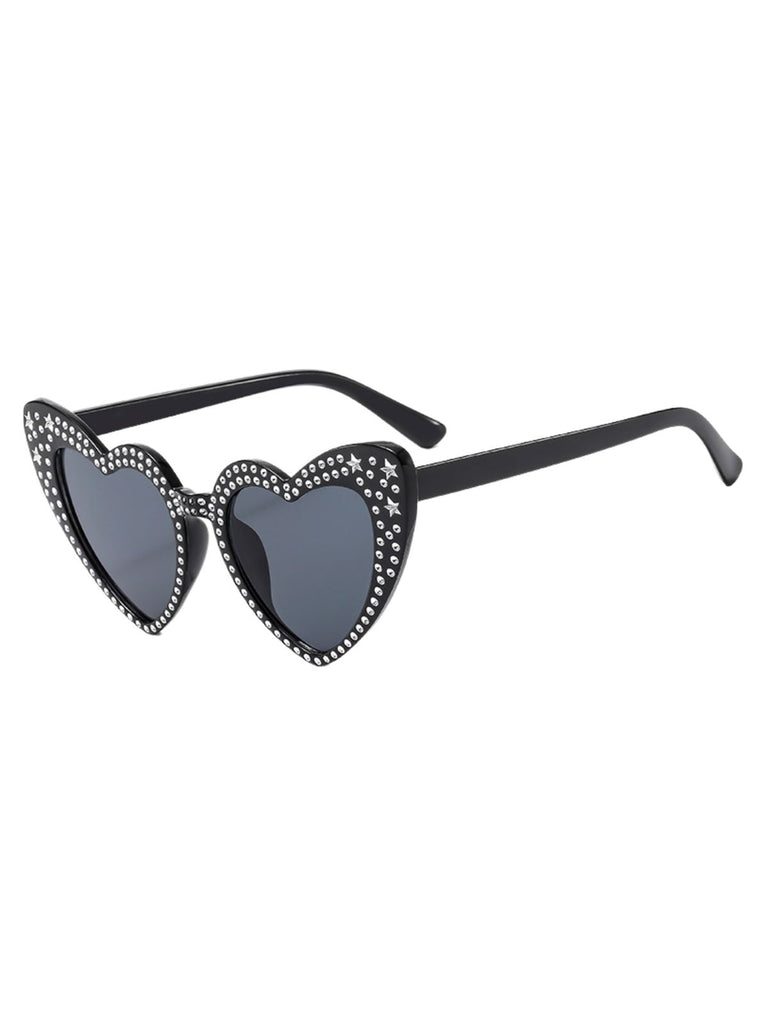 Solid Rhinestone Heart Frame Sunglasses