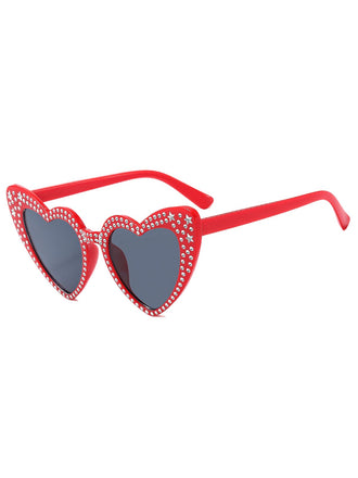 Solid Rhinestone Heart Frame Sunglasses