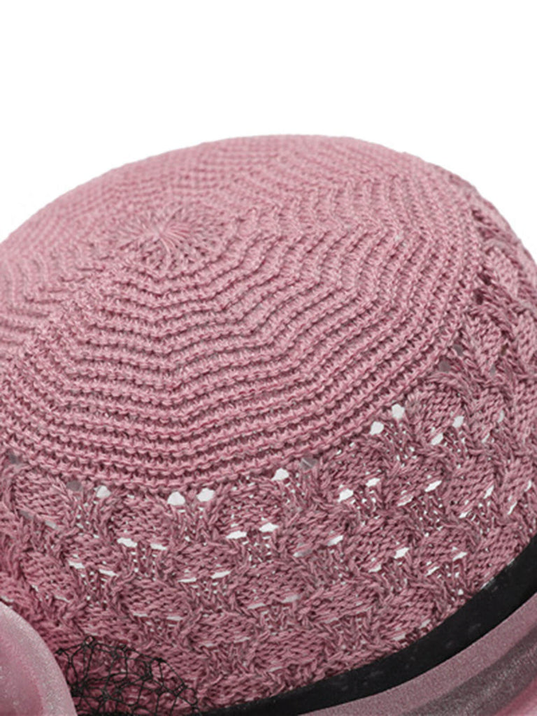 Crochet Organza Bowknot Straw Sun Hat