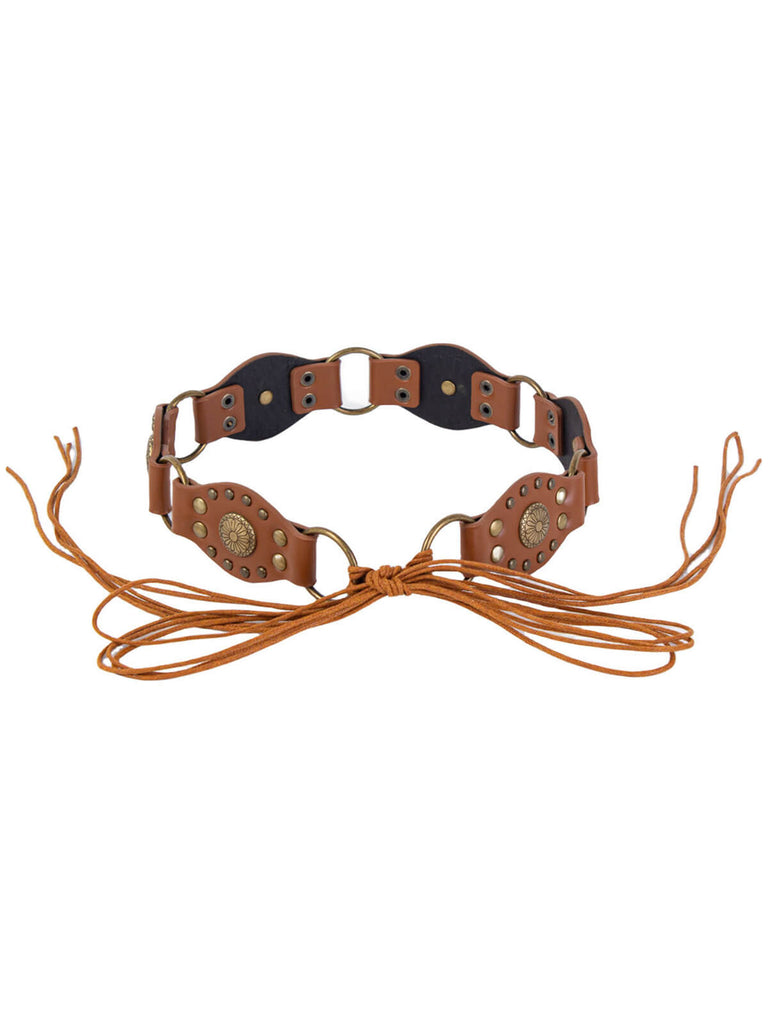 Vintage Metal Buckle Lace-Up Leather Belt