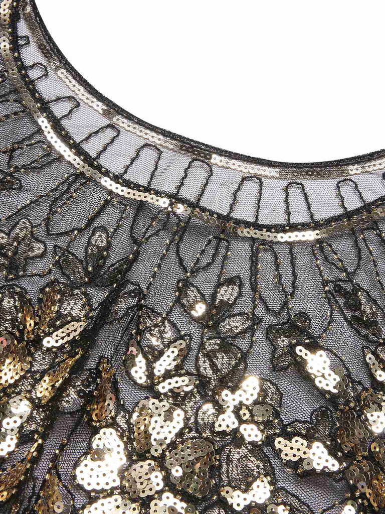 1920s Crew Neck Sequins Tassel Cape