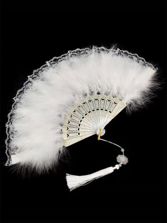 Fluffy Feather Pendants Folding Hand Fan