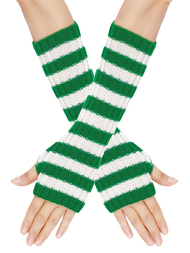 Christmas Contrast Stripe Knit Fingerless Gloves