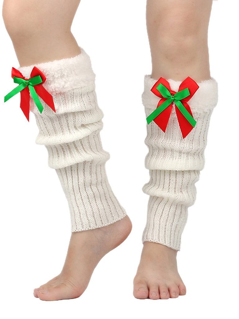 Christmas Contrast Plus Trim Knit Leg Warmers