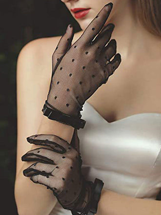 Bow Knot Polka Dot Mesh Gloves