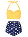 [US Warehouse] 1950s Polka Dot Halter Pleated Bikini