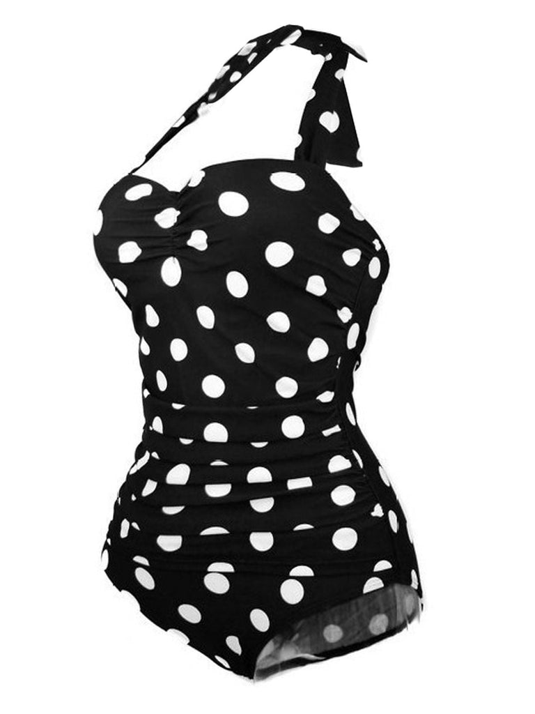 1950s Halter Polka Dot One-Piece Swimsuit