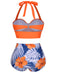 Halter Flowers Pleated Bikini Set