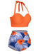 Halter Flowers Pleated Bikini Set