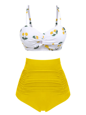 2PCS 1950s Cherry Spaghetti Strap Bikini Set