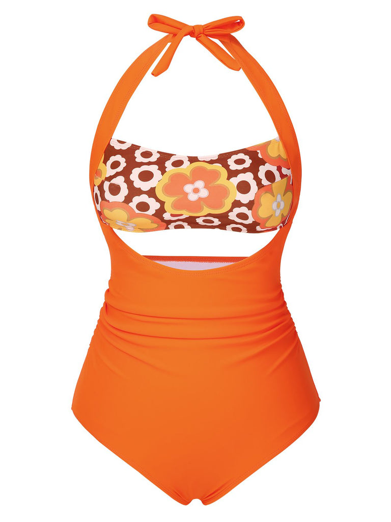 [US Warehouse] Green 1930s Peony Halter One-Piece Swimsuit