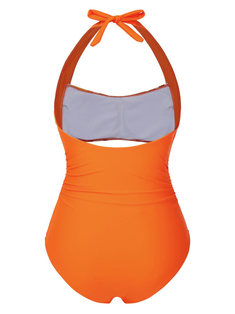 [US Warehouse] Green 1930s Peony Halter One-Piece Swimsuit
