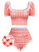 ‍2PCS 1960s Plaid Lace Patchwork Swimsuit (60% off)