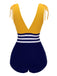 Yellow & Blue 1950s Striped Lace-Up Swimsuit