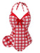 Red 1950s Plaids Added Bowknot Swimsuit
