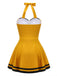 Yellow 1940s Contrast Halter Patchwork Swimsuit
