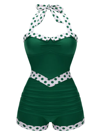 1940s Halter Patchwork One-piece Swimsuit