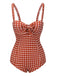 Red 1940s Plaid Strap One-piece Swimsuit