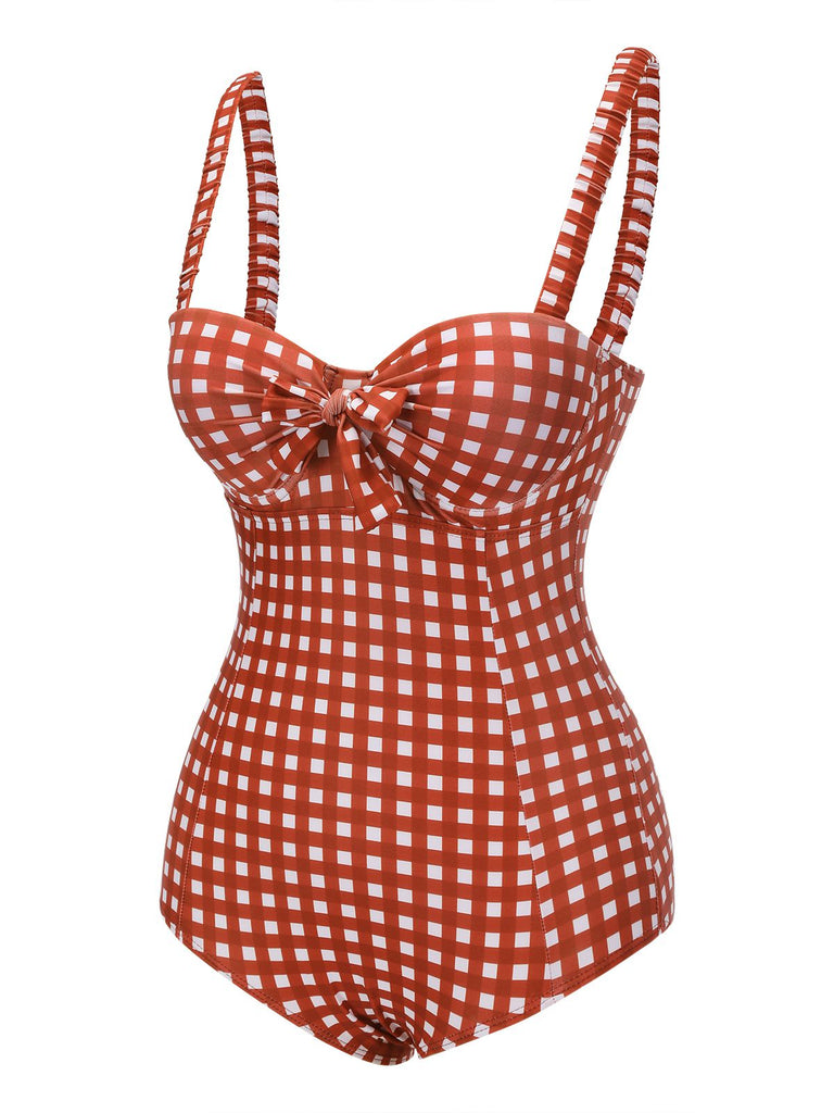 Red 1940s Plaid Strap One-piece Swimsuit